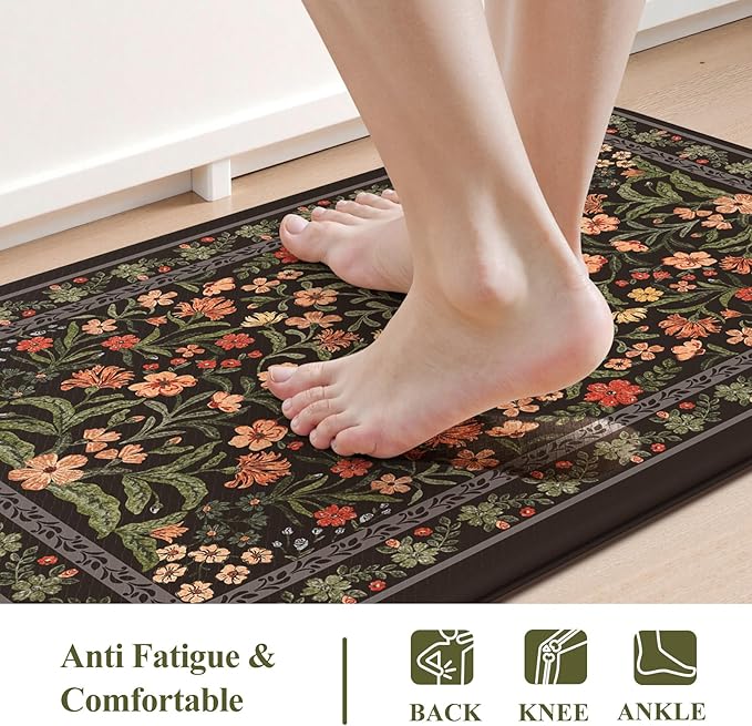 Collive Kitchen Mats 2PCS, Cushioned Anti Fatigue Mat for Floor Non Skid Waterproof Kitchen Rugs, Black Comfort Standing Desk Rug for Office, Sink, Laundry, 17"x30"+17"x59"