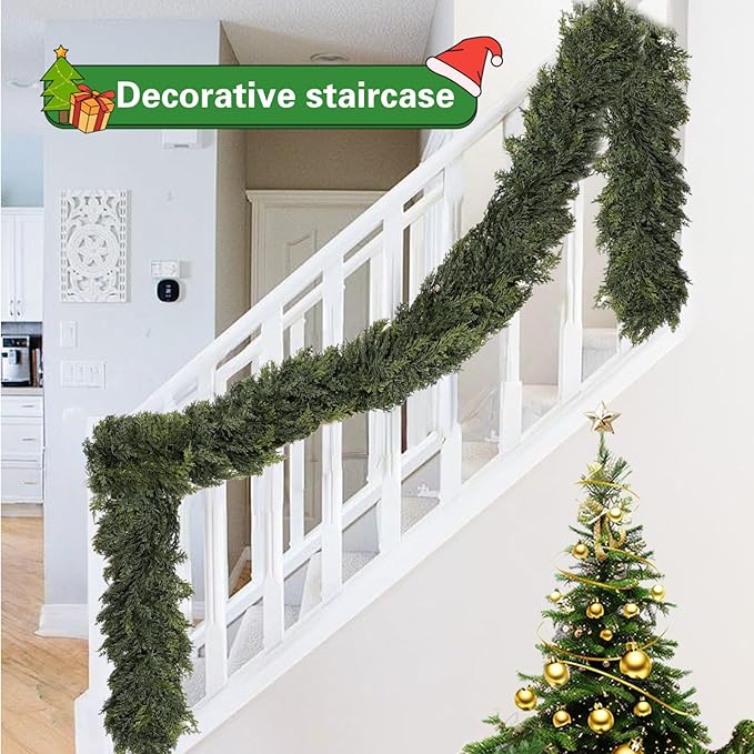 6FT Real Touch Norfolk Pine Garland, Faux Cedar Garland Realistic for Outdoor Indoor Christmas Holiday Winter Decoration(6FT D)