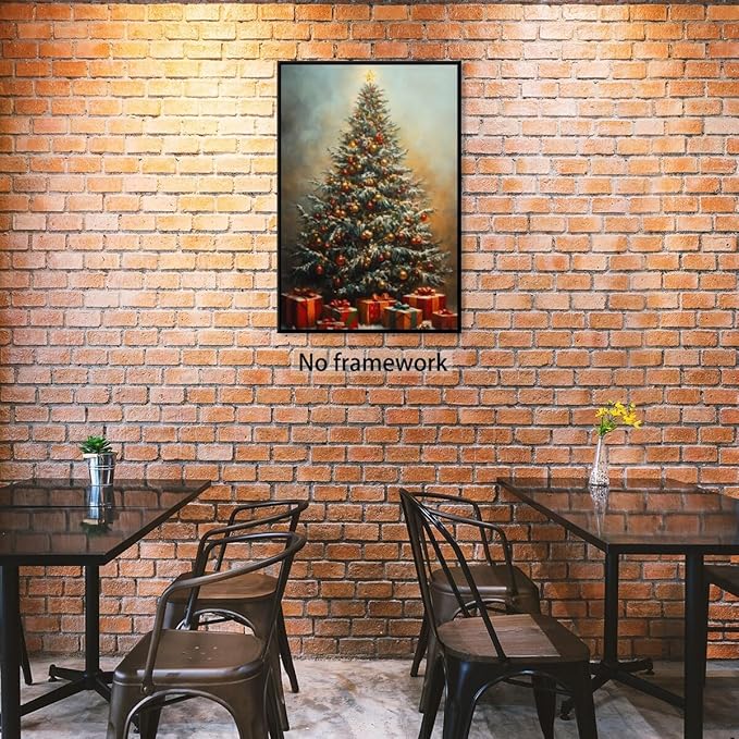 Vintage christmas wall art winter pine tree canvas poster xmas tree gift prints painting festive mood background wall decoration for living room bedroom Unframed16x24inch