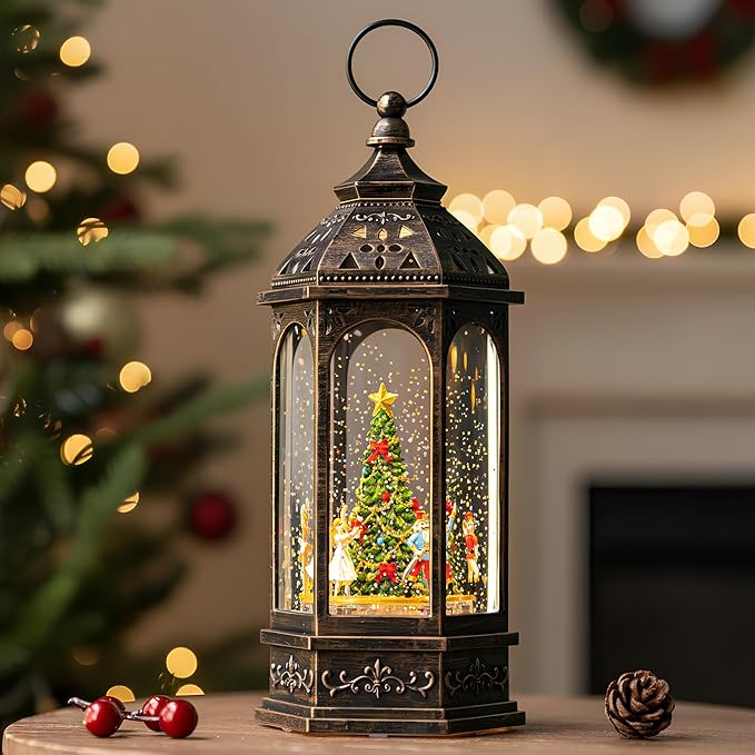 12.8'' Rotating Nutcracker Suite Scene Musical Lighted Christmas Tree Snow Globe Water Lantern with Swirling Glitter Decoration