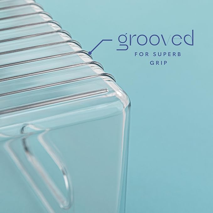 Plastic Food Storage 2 Pack Clear Container Bin with Handles for Organizing Kitchen, Pantry, Refrigerator, Freezer, Pantry, Cabinet, Closet, Bathroom. 16”x8”x5”