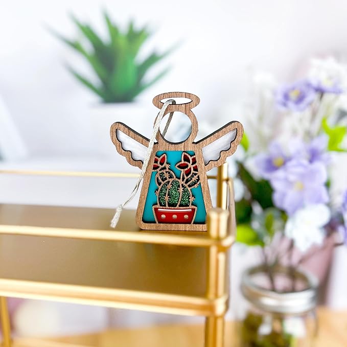 Cactus Christmas Ornament for Small Christmas Tree - Western - Angel in Heaven Memorial Ornament for Loss of Grandfather Grandmother - Desert Decorations - 3.5" (H)