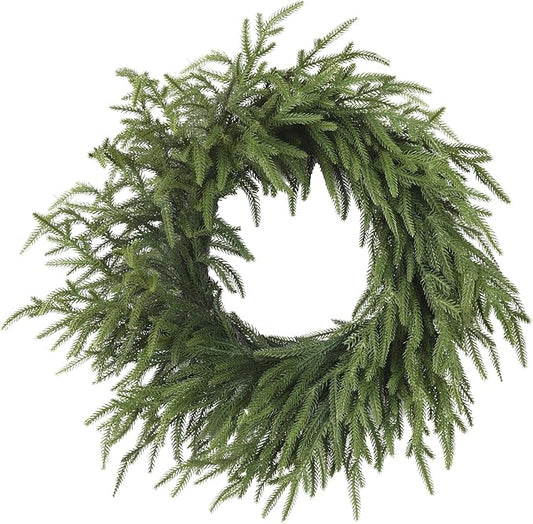 24 Inch Real Touch Christmas Wreath, Natural Droopy,Soft Bendable Winter Wreaths for Front Door, Christmas Wreaths for Front Door, Cedar Wreath, Indoor Christmas Decorations Outdoor for Home Decor
