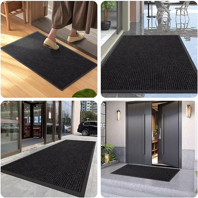 Commercial Grade Front Door Mat 4′ x 44′Customized Sizes,Heavy Duty Waterproof All Weather Doormat for Entrance, Rubber Backing Low Profile Indoor Outdoor Mats,Brush Floor Mats for High Traffic Area