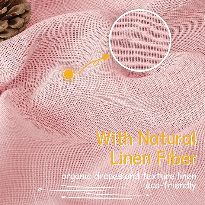 YoungsTex Light Pink Linen Semi Sheer Curtains 84 Inch Length for Living Room, Light Filtering Window Treatments Textured with Rod Pocket Back Tab for Girl Kids Bedroom, 2 Panels, 52 X 84 Inch