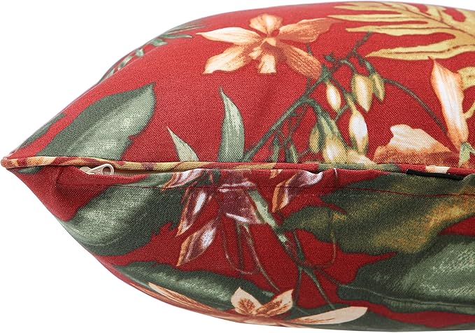 Outdoor Throw Pillow Covers 18x18 Inch, Set of 2, Cover Only! Waterproof Fade Resistant Decorative Cushion Sham Pillow Cases for Patio Furniture Chair Couch Sofa - Red Floral