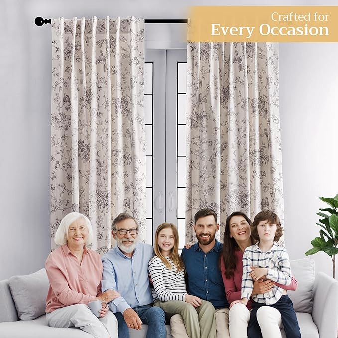 Maison d' Hermine Curtains for living room 100% Cotton 108 inch length One Panel Light Filtering Toile Curtains for Bedroom Windows with rod and loop Pockets Drapes (Jouy Paradise Beige, 50"W x 108"L)