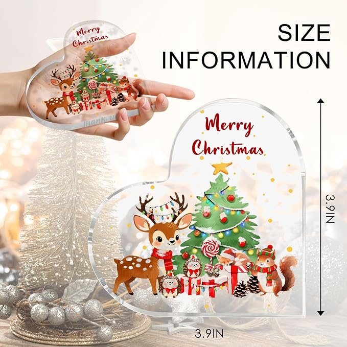 Christmas Home Decorations 3.9 Inch Christmas Plaque Acrylic Xmas Elk Decor Plaques for Family Friends Table Decor