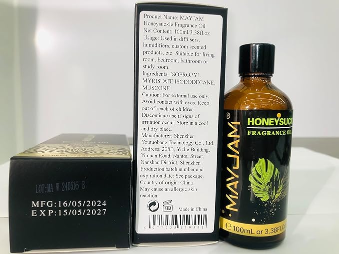 MAYJAM 100ML/3.38FL.OZ Honeysuckle Fragrance Oils with Glass Dropper, Essential Oils for Diffusers for Home, Long Lasting Scented Oils for Diffusers Soap Candle Making