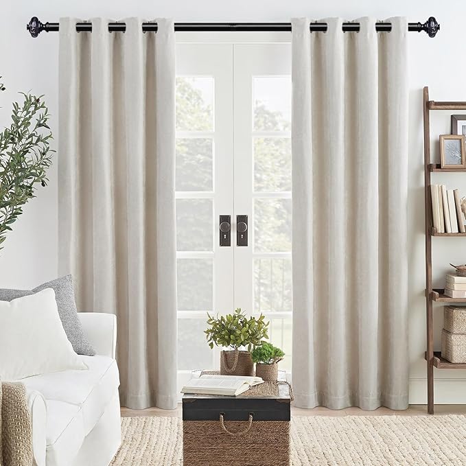 2 Pack Black Crystal Curtain Rods for Windows 30 to 56 Inch, Decorative Vintage 1'' Diameter Curtain Rod with Black Foil Finial, Adjustable Heavy Duty Easy Install Drapery Pole Set for Farmhouse