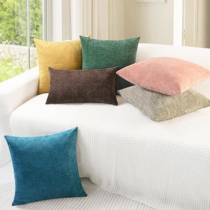 CaliTime Throw Pillow Covers Decorative 20 X 20 Inches Pack of 2 Cozy Chenille Cushion Case for Couch Sofa Bed Living Room Home Ocean Blue