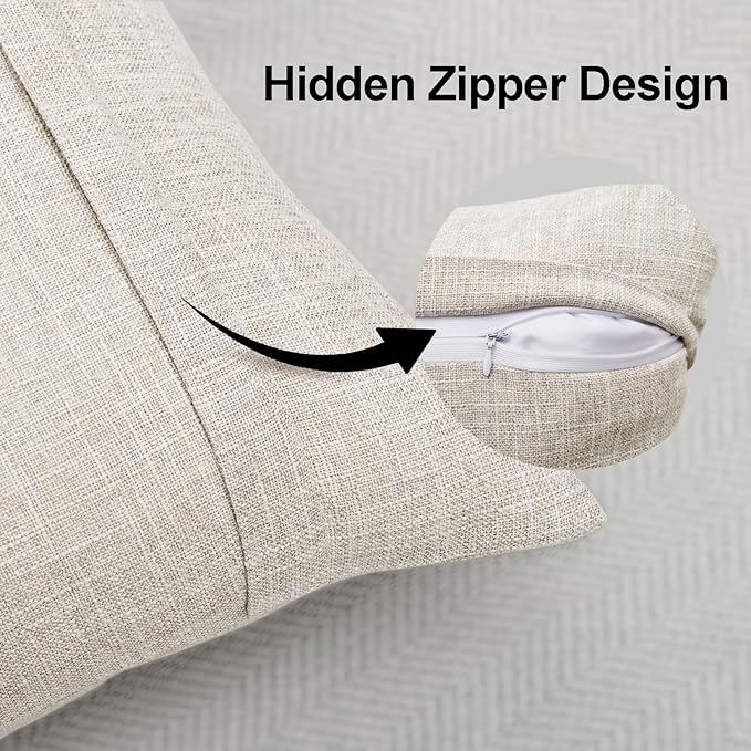 JIUZHEN Natural Beige 20x20 Inch Faux Linen Pillow Covers Set of 2, Neutral Farmhouse Cushion Covers for Sofa Bed, Washed Textured Zippered Pillowcase