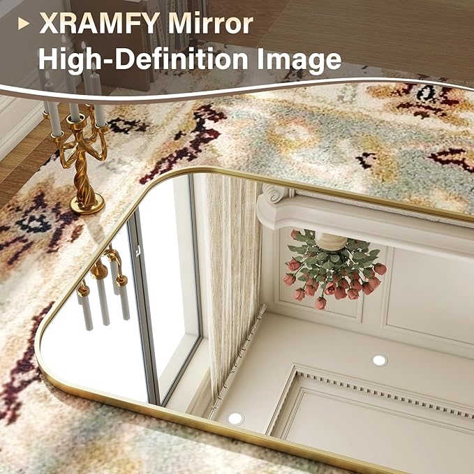 77''x 38'' Full Length Mirror, Rectangular Full Body Mirrors with Stand, Wall Mounted Mirror for Home Decor, Floor Mirror with Aluminum Alloy Thin Frame, Gold