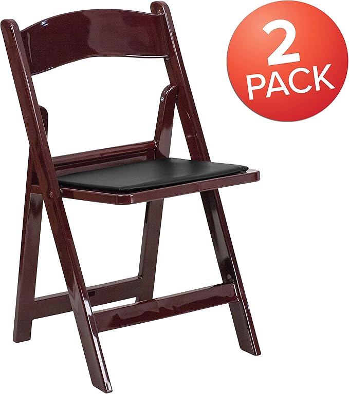 EMMA + OLIVER Folding Chair - Red Mahogany Resin – 2 Pack 800LB Weight Capacity Comfortable Event Chair - Light Weight Folding Chair