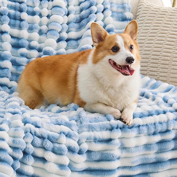 BEDELITE Twin Blanket for Couch & Bed, 300GSM Soft & Warm Fleece Blanket, Decorative and Giftable Striped Tie-dye Blue Blankets for Women, Men, 60"x80"