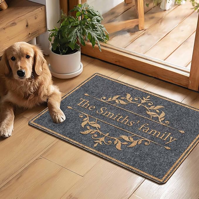 InterestPrint Personalized Family Doormat with Name Classical Pattern Custom Family Name,Welcome Mat, Customized Door Mat Rug for Home Decoration on Christmas Halloween Fall
