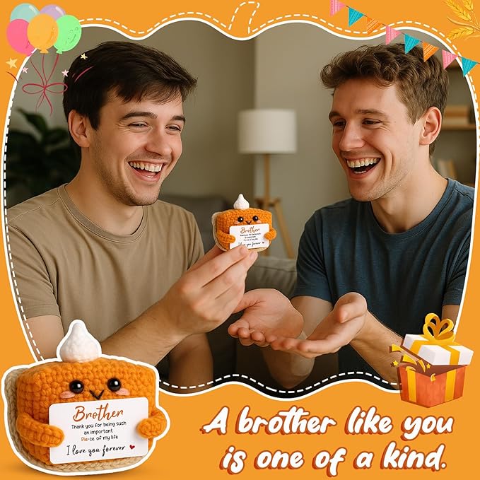 Thank You Gifts for Brother from Sister Brother, Mini Crochet Pumpkin Pie Plush Birthday Presents for Men Friends Presents, Halloween Thanksgiving Christmas Stocking Stuffer Emotional Small Decor