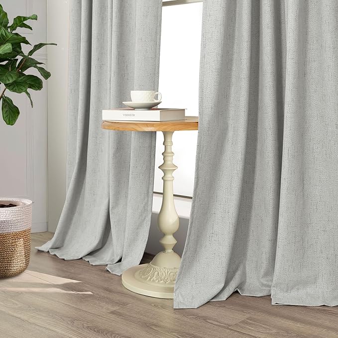 102 Inch Long Curtains Blackout Linen Cotton Textured Black Out Curtains Energy Saving Curtain for Kids Bedroom Living Room Farmhouse Boho Rustic Drapes 102 Length 2 Panel Sets Light Grey Pale Gray