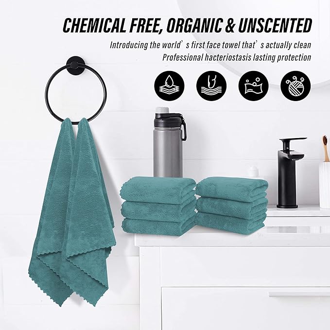 MOONQUEEN 6 Pack Premium Hand Towels - Quick Drying - Microfiber Coral Velvet Highly Absorbent Towels - Multipurpose Use as Hotel, Bathroom, Shower, Spa, Hand Towel 16 x 28 inches (Teal)