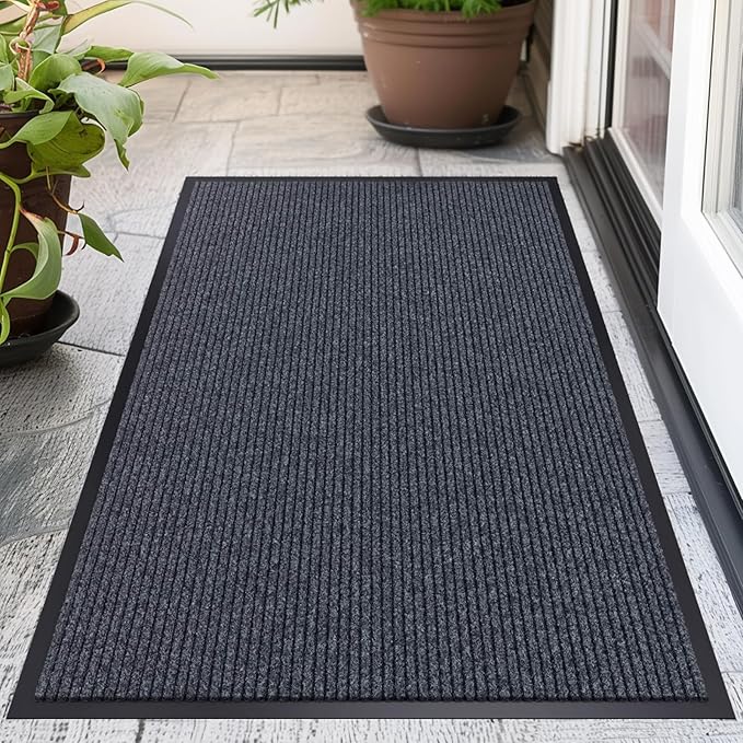 CHICHIC 3'x4' Indoor Outdoor Heavy Duty Door mat, Welcome Front Door Mat for Home Entrance, Super Water Absorbent Large Commercial Floor Mats, Non Slip Rubber Back Entryway Rugs for Garage (Grey)