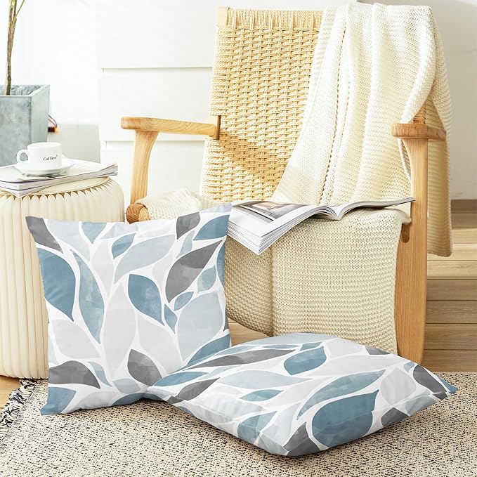 CaliTime Throw Pillow Cases Pack of 2 Cozy Fleece Double-Sided Falling Dahlia Floral Flowers Petals Decorative Cushion Covers for Couch Bed Sofa Farmhouse Decoration 18 X 18 Inches Smoke Blue Grey