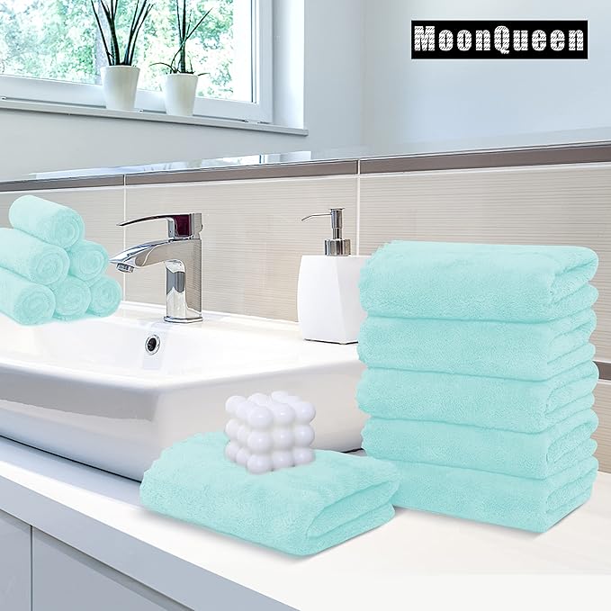 MOONQUEEN 6 Pack Premium Hand Towels - Quick Drying - Microfiber Coral Velvet Highly Absorbent Towels - Multipurpose Use as Hotel, Bathroom, Shower, Spa, Hand Towel 16 x 28 inches (Frozen Blue)