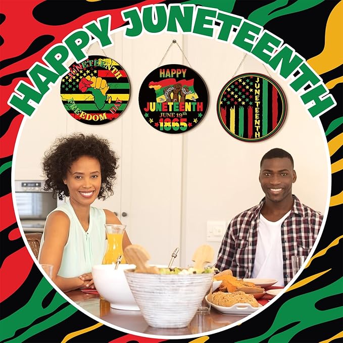 3 Pcs Juneteenth Decoration 12 Inch Juneteenth Wooden Door Sign Africa America Outdoor Decoration June 19th Freedom Memorial Independence Day Hanging Ornament Plaque for Home Front Door Holiday Decor