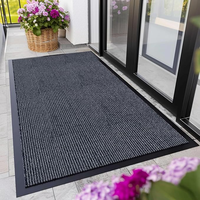 CHICHIC 2'x4' Indoor Outdoor Heavy Duty Door mat, Welcome Front Door Mat for Home Entrance, Super Water Absorbent Large Commercial Floor Mats, Non Slip Rubber Back Entryway Rugs for Garage (Grey)
