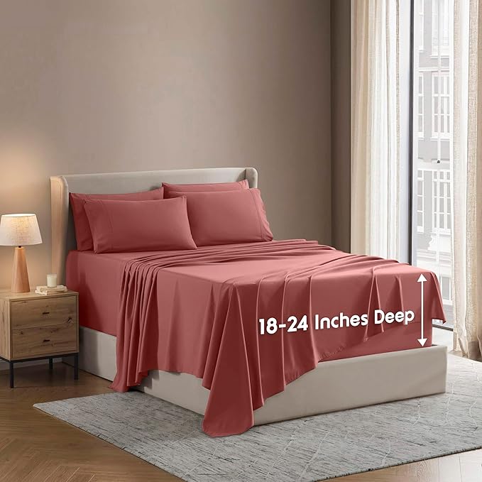 Nestl Extra Deep Twin Sheet Set - 4 Piece Breathable & Cooling Sheets - Hotel Luxury Bedding Set w/18-24 Inch Deep Pockets - Easy & Secure Fit - Super Soft, Wrinkle Free & Comfy - Pink Clay