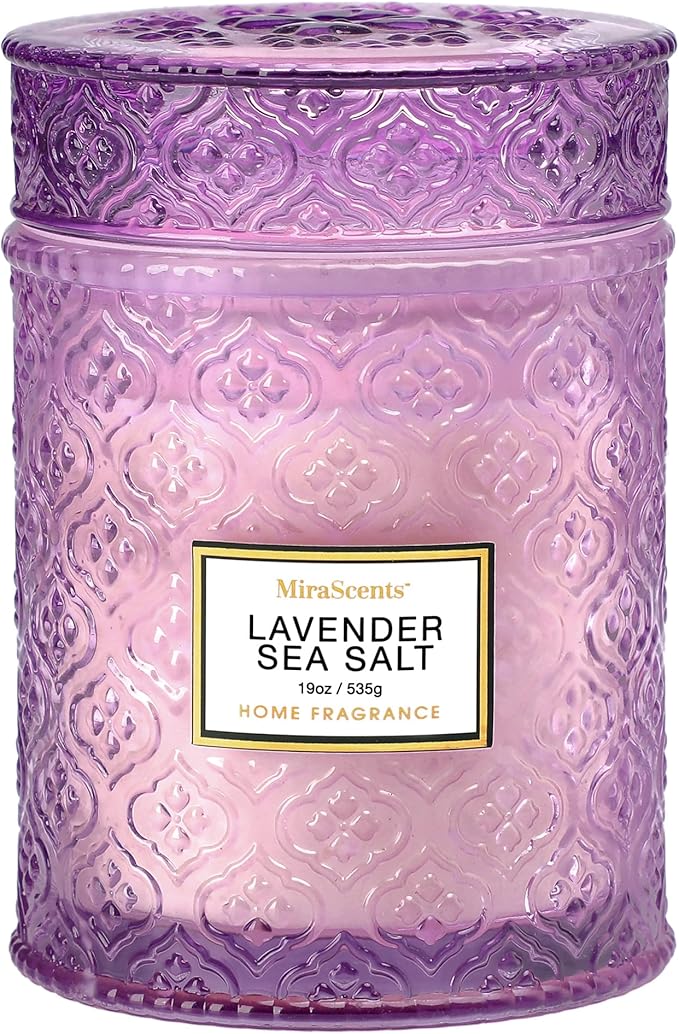 Lavender Sea Salt Scented Candles, 19oz Aromatherapy Candles Gifts for Women, Purple Luxury Large Decorative Candles in Glass, Natural Soy Wax for Home