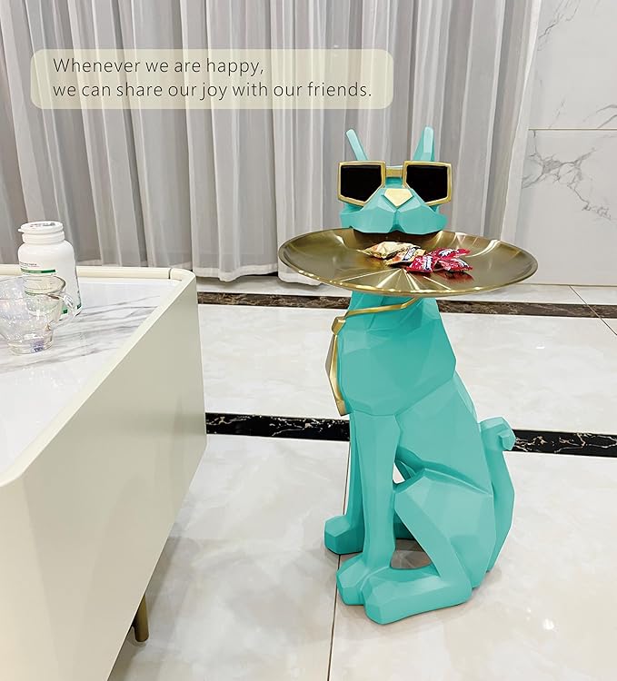 Beautiful and Elegant Decorative Pieces for Home, Dog Side Table with Tray and Storage,Dog 3D Sculpture Coffee Table Unique Home Decor (Green)