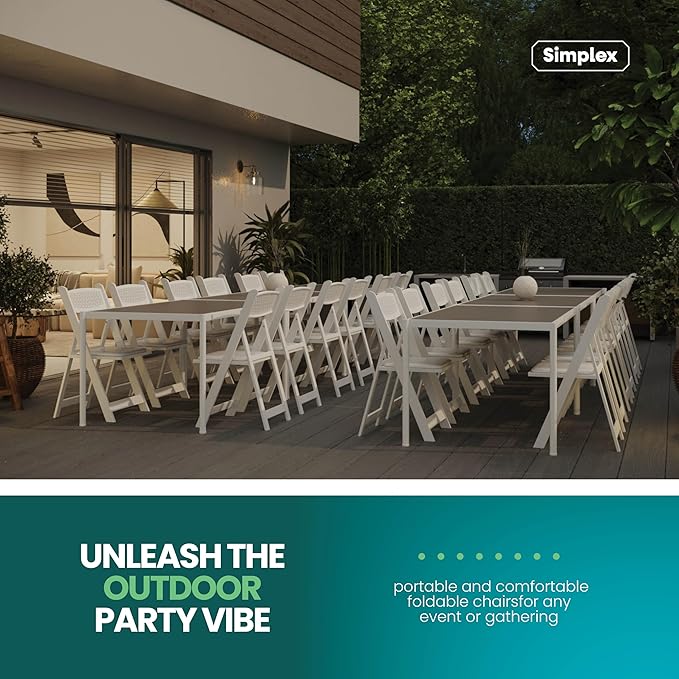 SIMPLEX White Stackable Folding Chairs with Padded Seat & Mesh Back, Padded Indoor/Outdoor Folding Chair, Lightweight Foldable Chairs, Weight Capacity 800LBs (8 Pack)