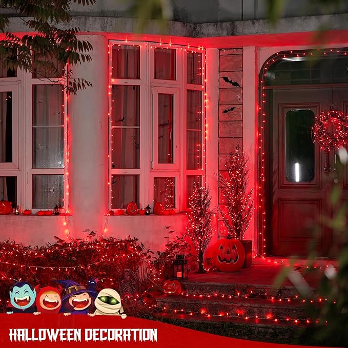 JMEXSUSS 400 LED Red String Lights Indoor Outdoor, 132ft Red Halloween Lights Plug in with Remote, 8 Modes Christmas Light for Tree Room Fireplace Patio Party Christmas Halloween Decor