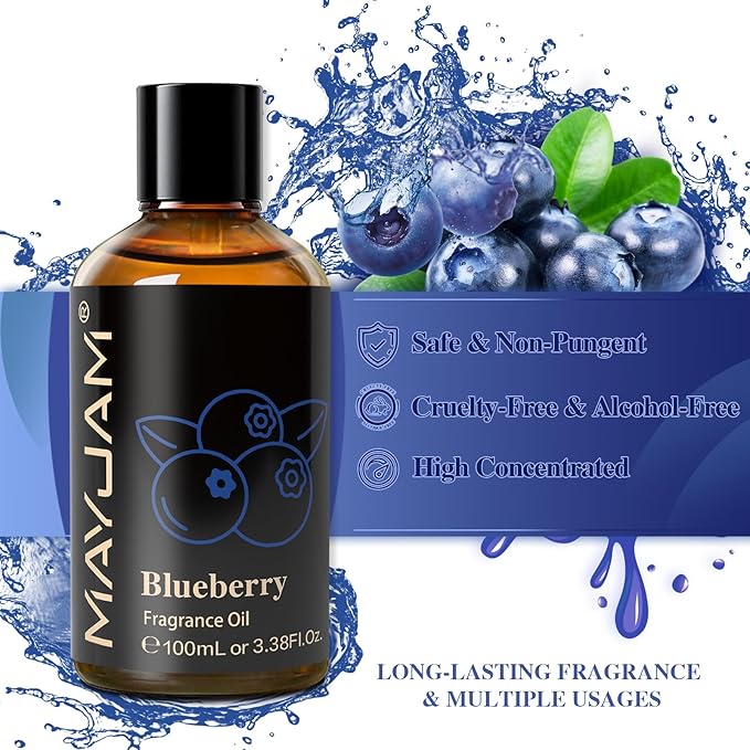MAYJAM 100ML/3.38FL.OZ Blueberry Fragrance Oils with Glass Dropper, Essential Oils for Diffusers for Home, Long Lasting Scented Oils for Diffusers Soap Candle Making