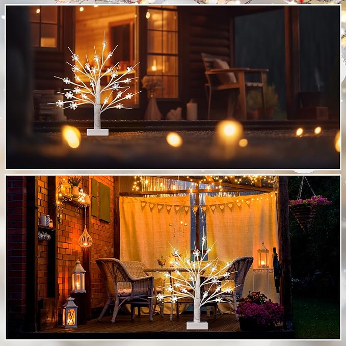 Retisee Snowflake Tree LED Light with 24 LED Lights Timer USB Battery Operated Christmas Snow Indoor Outdoor for Home Table Party Decor(Warm Color,Snowflake)