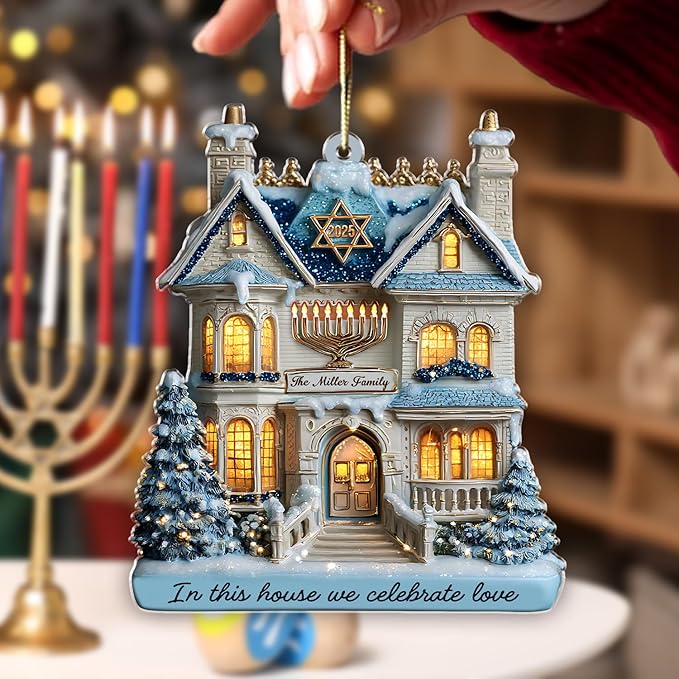 Personalized Hanukkah Ornaments for Tree - 2D Custom Family Christmas Ornaments, Merry Chrismukkah Jewish and Christian Gift, House Warming Gifts New Home Ornament 2025