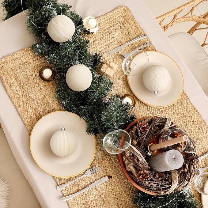 4 Pcs 4 Inch Large Velvet Christmas Ball Ornaments Vintage Christmas Plastic Ball Ornaments Flocked Tree Hanging Decoration for Xmas Party Wedding Home Decor(Beige)