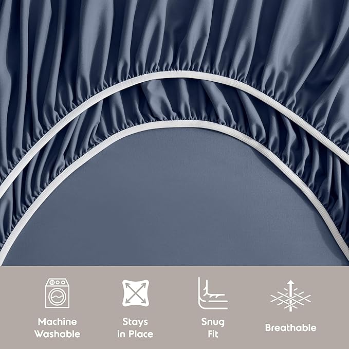 Nestl Extra Deep Cal King Sheet Set - 6 Piece Breathable & Cooling Sheets - Hotel Luxury Bedding Set w/18-24 Inch Deep Pockets - Easy & Secure Fit - Super Soft, Wrinkle Free & Comfy - Navy Blue