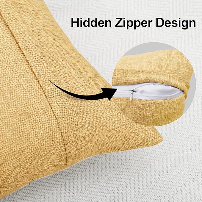 JIUZHEN 18x18 Inch Mustard Yellow Faux Linen Pillow Covers Set of 2, Vintage Rustic Throw Pillow Covers for Couch Chair, Fade-Resistant Fabric