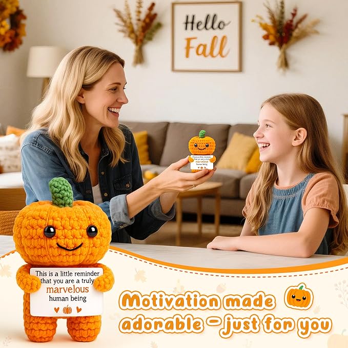 Mini Pumpkin Man Halloween Decor Indoor Gifts, Halloween Basket Gifts for Women Teen Girl Boy Kid, Spooky Boo Basket Stuffers, Fall Thanksgiving Decorations for Home, Handmade Crochet Pumpkin Decor