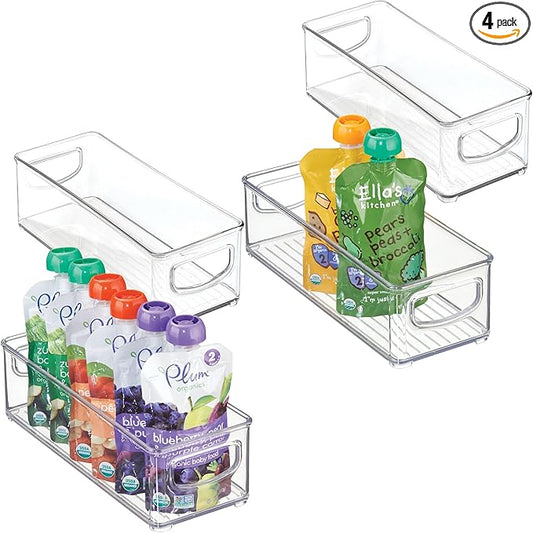 InterDesign iDesign Plastic Stackable Pantry Bin - Storage Bin with Handles for Cabinets or Fridge - Set of 4 - Clear