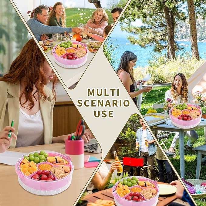 Divided Chilled Serving Tray for Parties,Ice Chilled Party Platter,Ice Serving Bowl with Lid and Handle,Charcuterie Serving Board,Cold Dish Dip for Fruit Seafood Vegetable Shrimp Cocktail Appetizer...