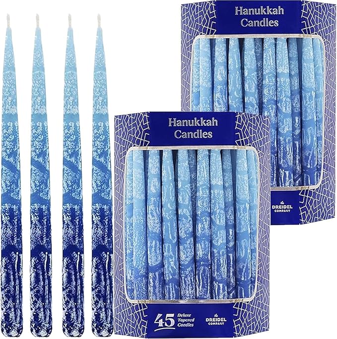Dripless Hanukkah Candles Multi Blue Hued Frosted Deluxe Tapered Chanukah Candles (5-Pack)