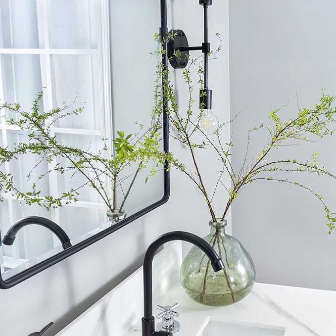 TEHOME Matt Black Pivot Rectangle Bathroom Vanity Mirrror Farmhouse Tiltable Rounded Metal Framed Pivoting Bathroom Mirror with Beveled Mirrror, Overall 27 x 35 inches (Mirrror 23 x 35 inches)