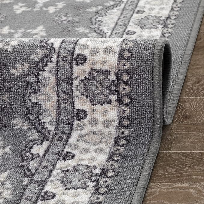 Antep Rugs Alfombras Oriental Traditional 2x7 Non-Skid (Non-Slip) Low Profile Pile Rubber Backing Indoor Runner Rugs (Gray, 2' x 7')