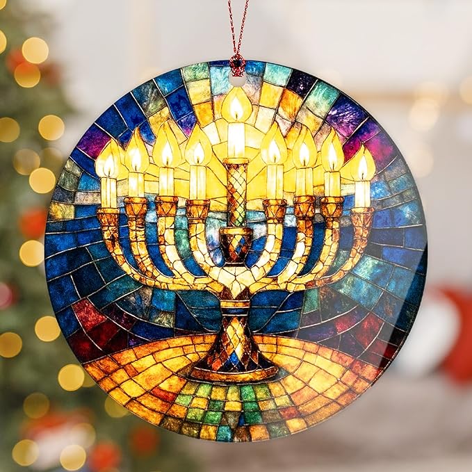 Hanukkah Christmas Ornaments 2025, Spiritual Christmas Tree Ornament Menorah Design, Hanukkah Decorations for Home, Jewish Gifts for Mom Sister Friends, Unique Hanukkahs Gifts