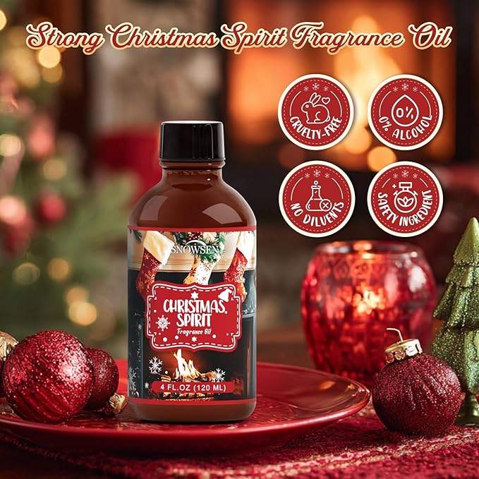 Christmas Spirit Fragrance Oil, Huge 4 Fl Oz, Premium Grade Winter Essential Oil for Diffuser and Aromatherapy, Christmas Scent for Soap Making, DIY Candle, Spray, Long Lasting Seasonal Scents