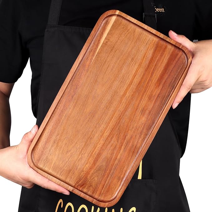 Medium Wooden Serving Trays for Party Long Charcuterie Boards Rectangle Acacia Wood Platter Fruit Dessert Tray for Food Dish Snack Cookie Appetizer Plates Cheese Board Kitchen Dinner Platters