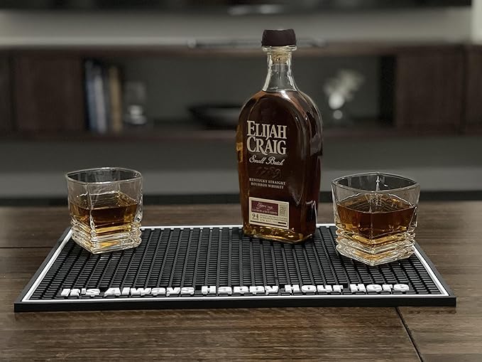 Highball & Chaser Premium Custom Bar Mat 18in x 12in 1cm Thick Durable and Stylish Service Bar Mat for Spills, Coffee, Bars, Restaurants, Counter Top Dish Drying Mat (Happy Hour)