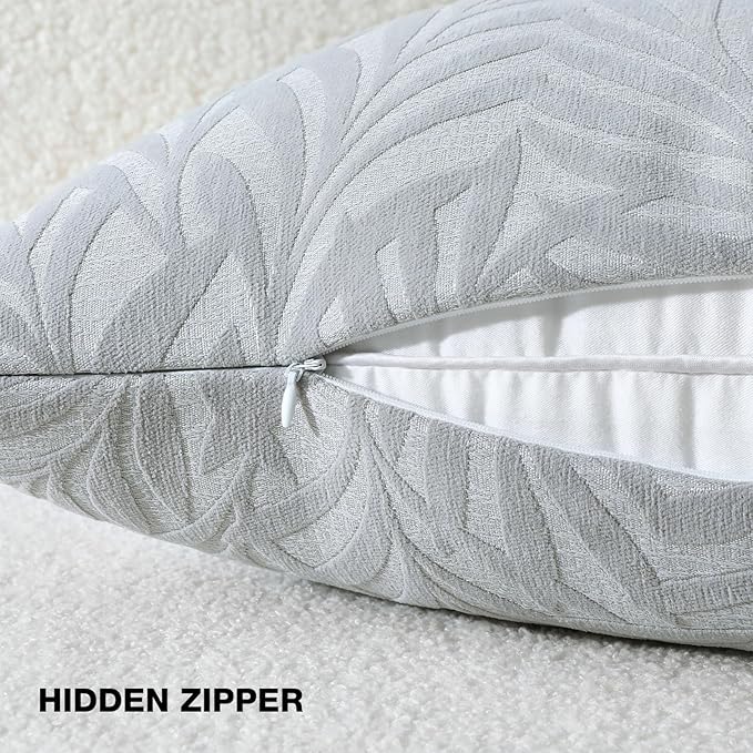 FUTEI Dark Grey Decorative Throw Pillow Covers 12x20 Inch Set of 2,Soft Chenille Phoenix Tail Leaf Textured Pillow Case,Modern Home Decor for Couch Bed Living Room